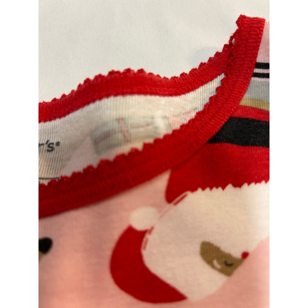 Carters Girls Pink Santa Reindeer Christmas Pajama Top Size 8 Long Sleeve Ribbed